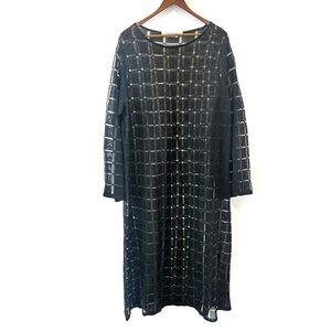 Marina Rinaldi Black Lace Mesh Checkered Square Print Maxi Dress No Slip Size XL